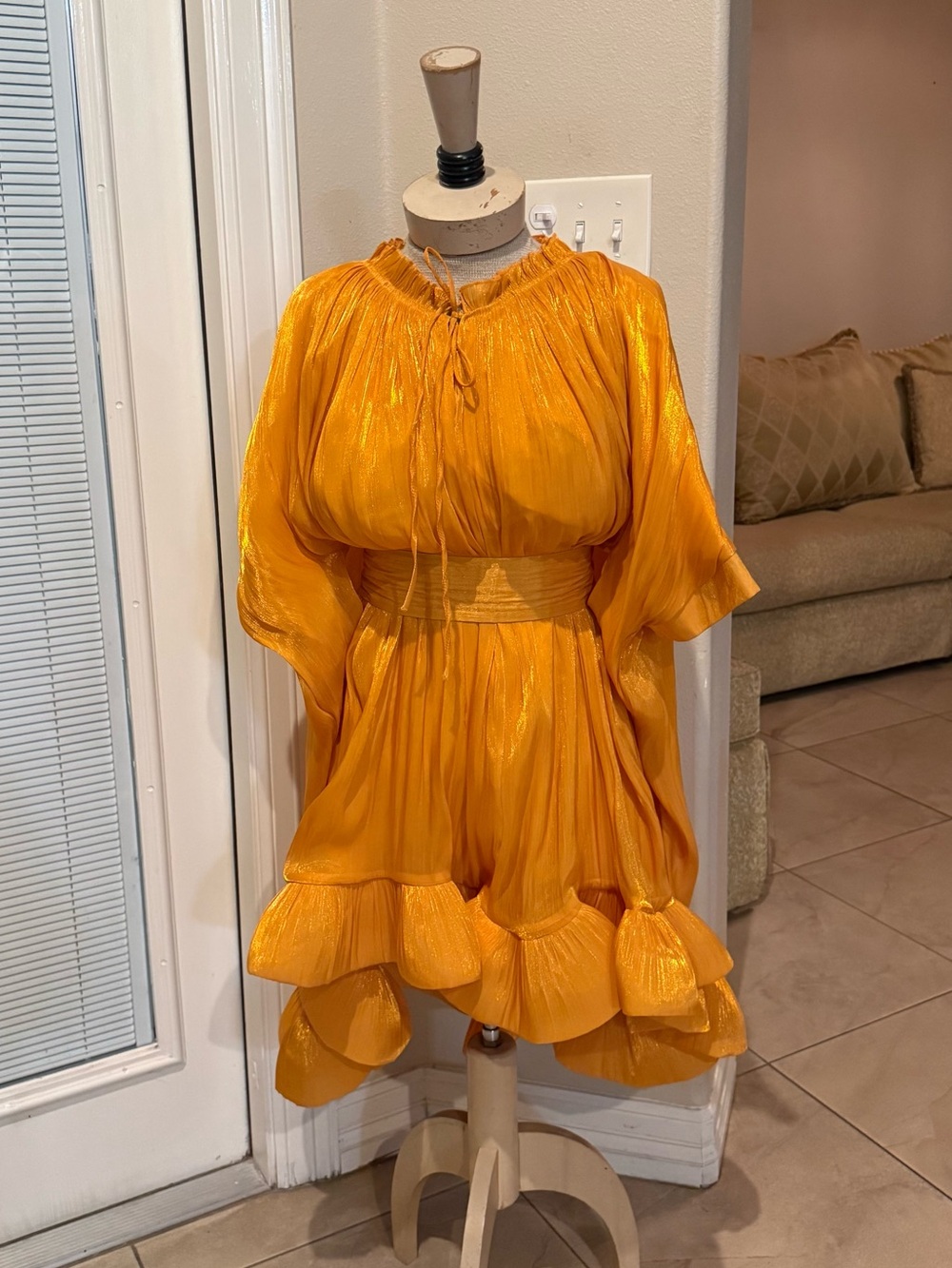 Elegant Women's Golden Yellow Ruffled Dress